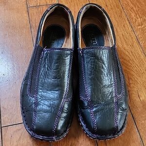 BORN Leather Loafers Women US 9 Black Purple Stitches Whimsigoth Y2K Preppy Punk